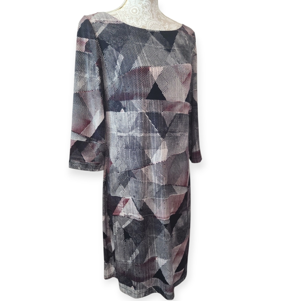 Jessica Simpson Black Gray Burgundy Scoop Back Geometric Dress Size 14
